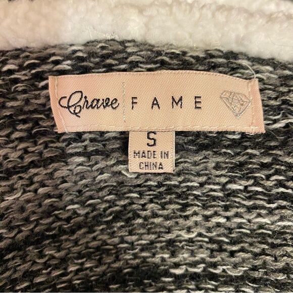 Crave Fame Grey Hooded Cardigan with Sherpa Trim Size Small Open Front - Picture 5 of 7